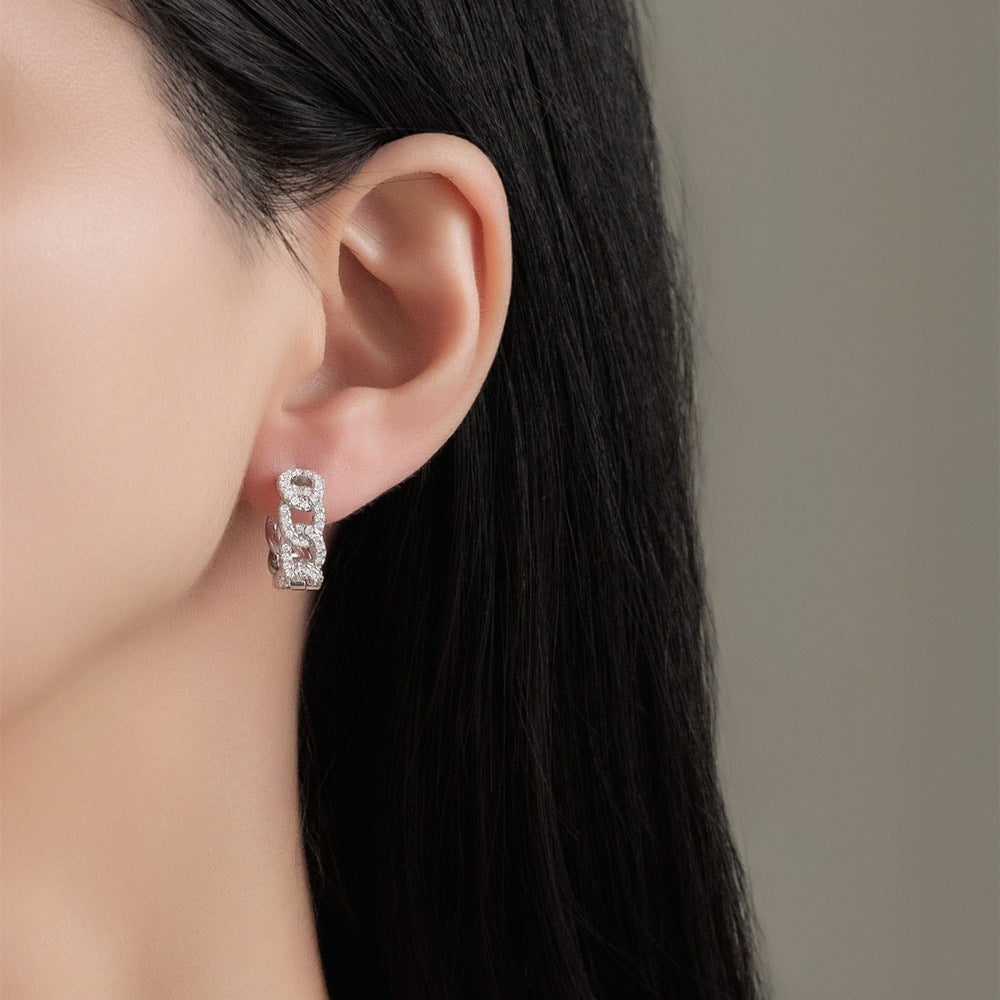 Braided Link Earrings - S925 sterling silver textured drop earrings