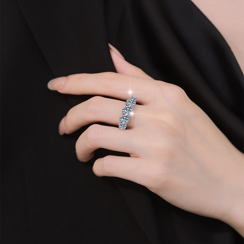 Moissanite Ring - D-Color Shared Prong Setting Sterling Silver Women's Stackable Ring