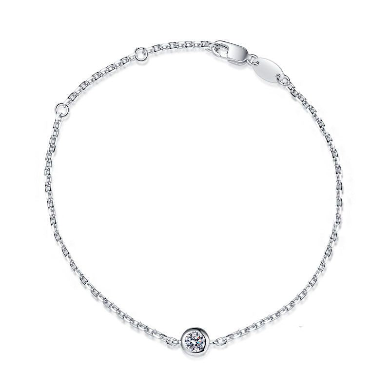 Parisian Single Moissanite Bracelet - 0.3CT Platinum Plated Sterling Silver Bubble Chain