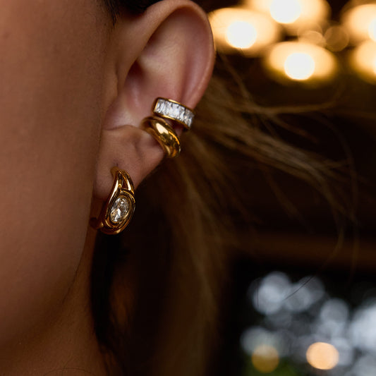 18K Gold Plated Zirconia Hoop Earrings for Women - Fadeproof Stainless Steel Classic Studs