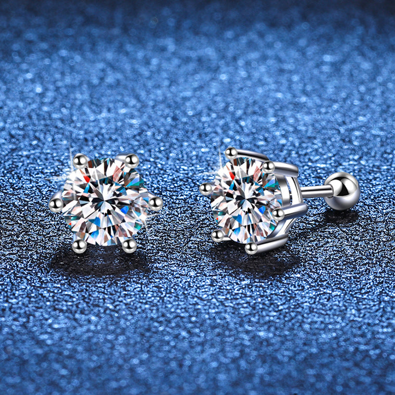 Screw Back Moissanite Stud Earrings - 4-Prong Unisex Sterling Silver Earrings