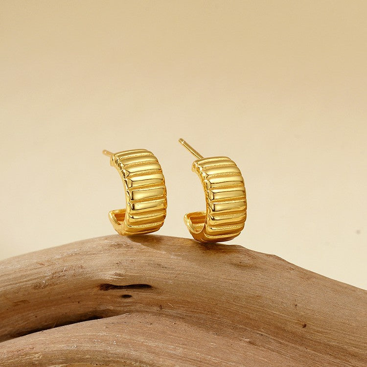French Style C-Shaped Stud Earrings - S925 Sterling Silver Minimalist Elegance in 18k Gold/White Gold