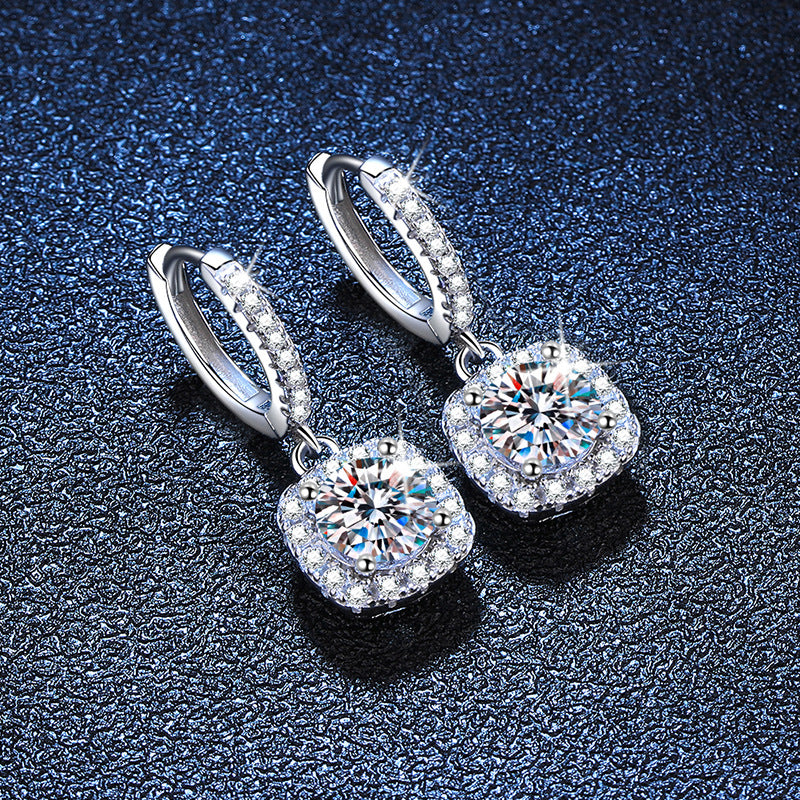 Square Circle Moissanite Earrings - Geometric Sterling Silver Hoop Earrings for Women