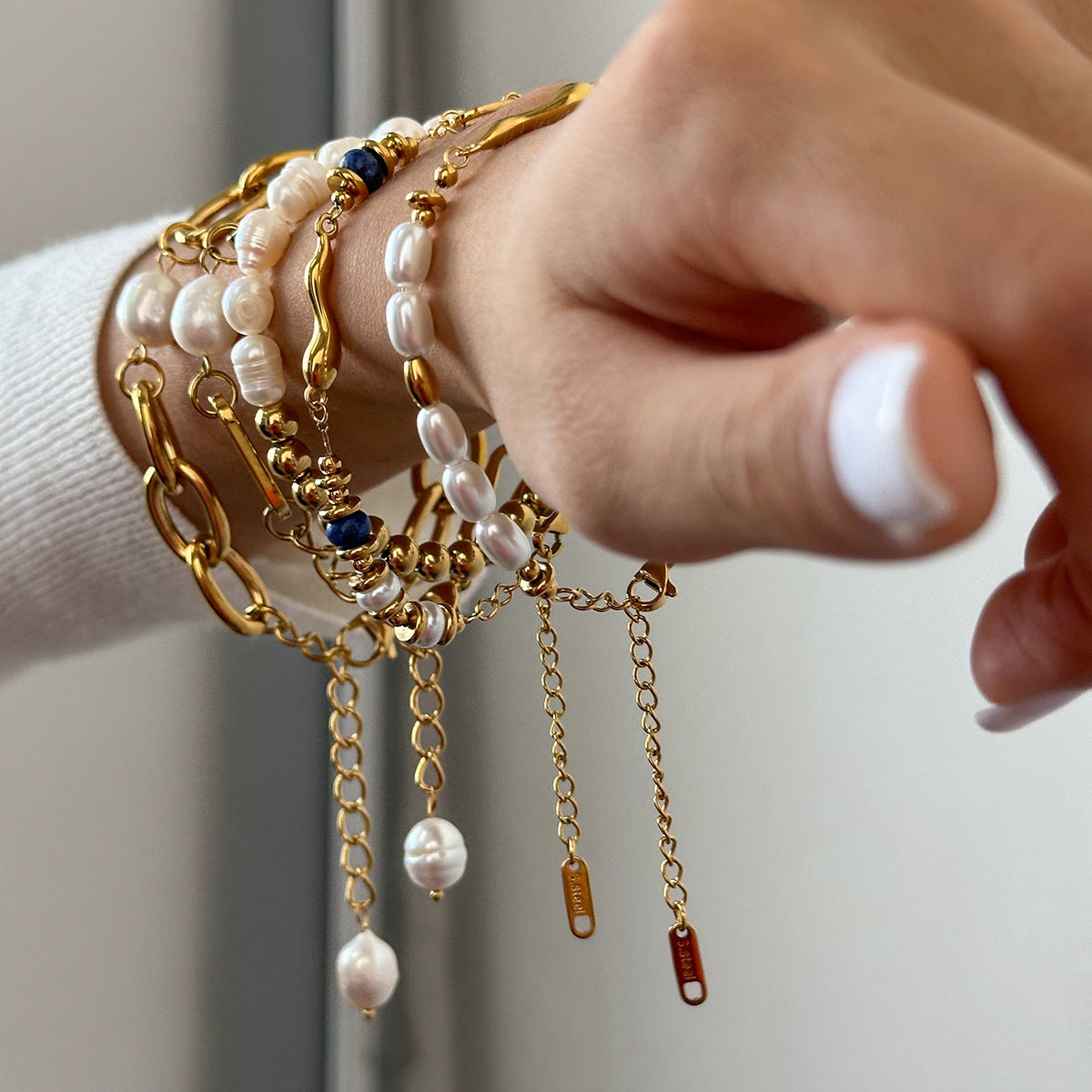 Dainty Pearl Bracelet with Stainless Steel Chain - Tarnish-Free Stacking Bracelet for Women, Minimalist Luxury Jewelry