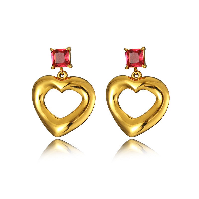 Gold Plated Heart Stud Earrings - Sparkling Zircon Minimalist Earrings for Women, Hypoallergenic Stainless Steel