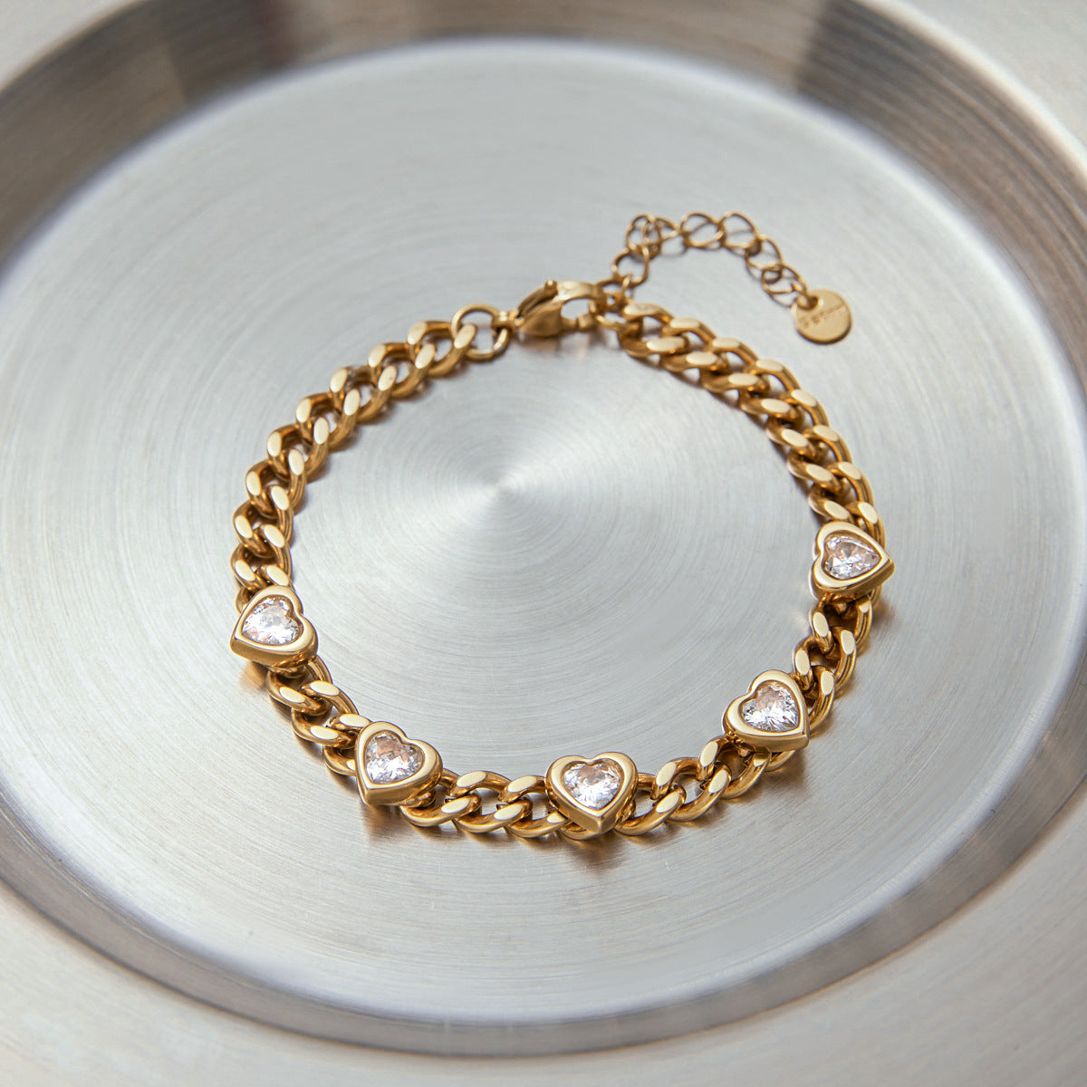 Dainty Heart Bracelet with Cubic Zirconia - Tarnish-Free Titanium Steel Chain, Minimalist Stacking Jewelry Gift for Her