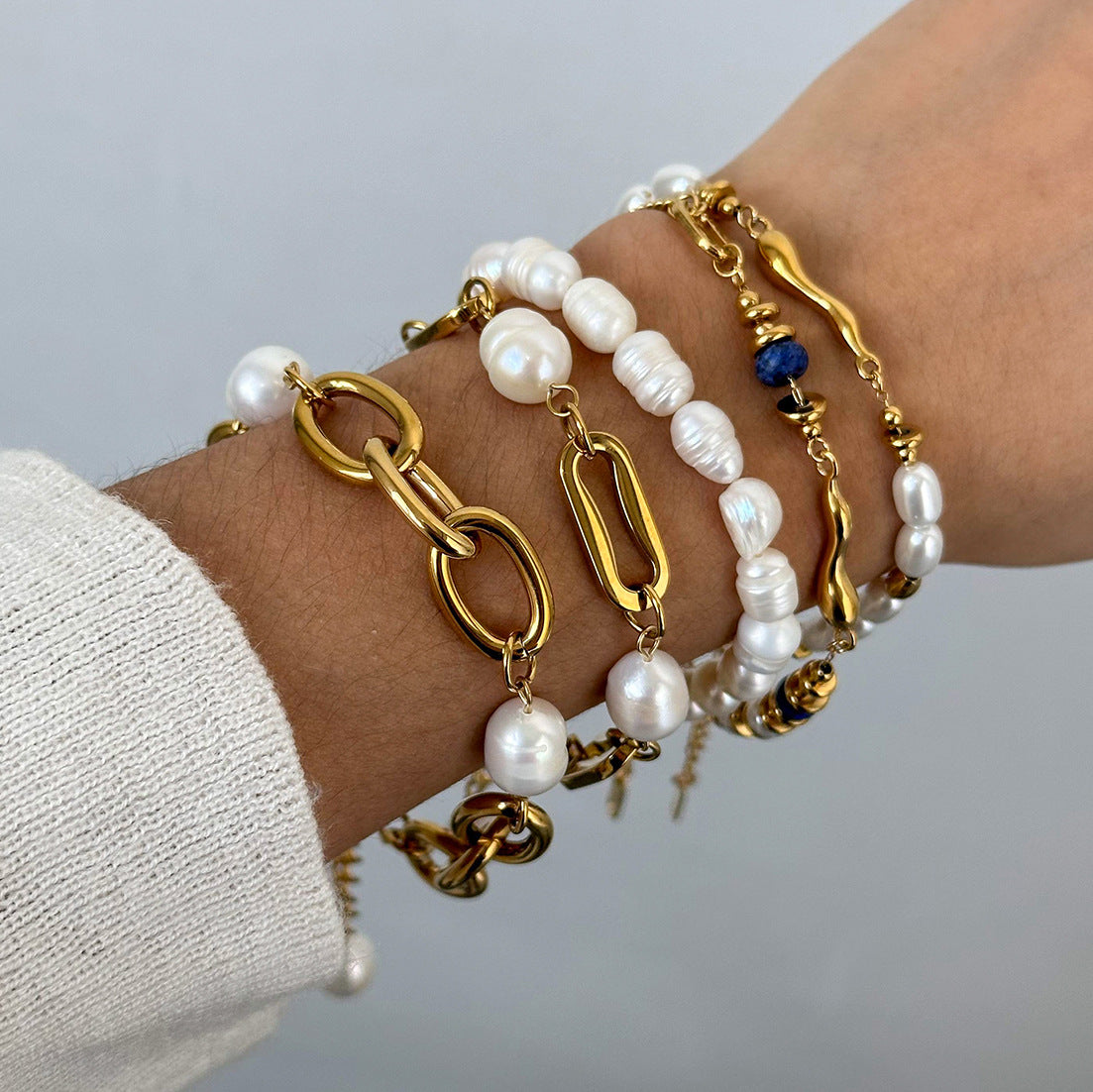 Dainty Pearl Bracelet with Stainless Steel Chain - Tarnish-Free Stacking Bracelet for Women, Minimalist Luxury Jewelry