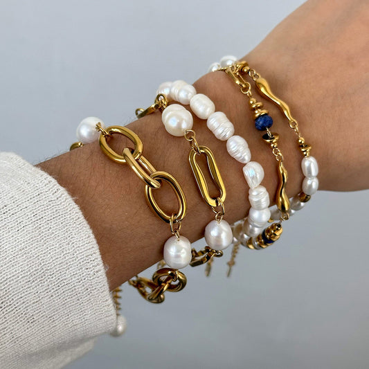 Dainty Pearl Bracelet with Stainless Steel Chain - Tarnish-Free Stacking Bracelet for Women, Minimalist Luxury Jewelry
