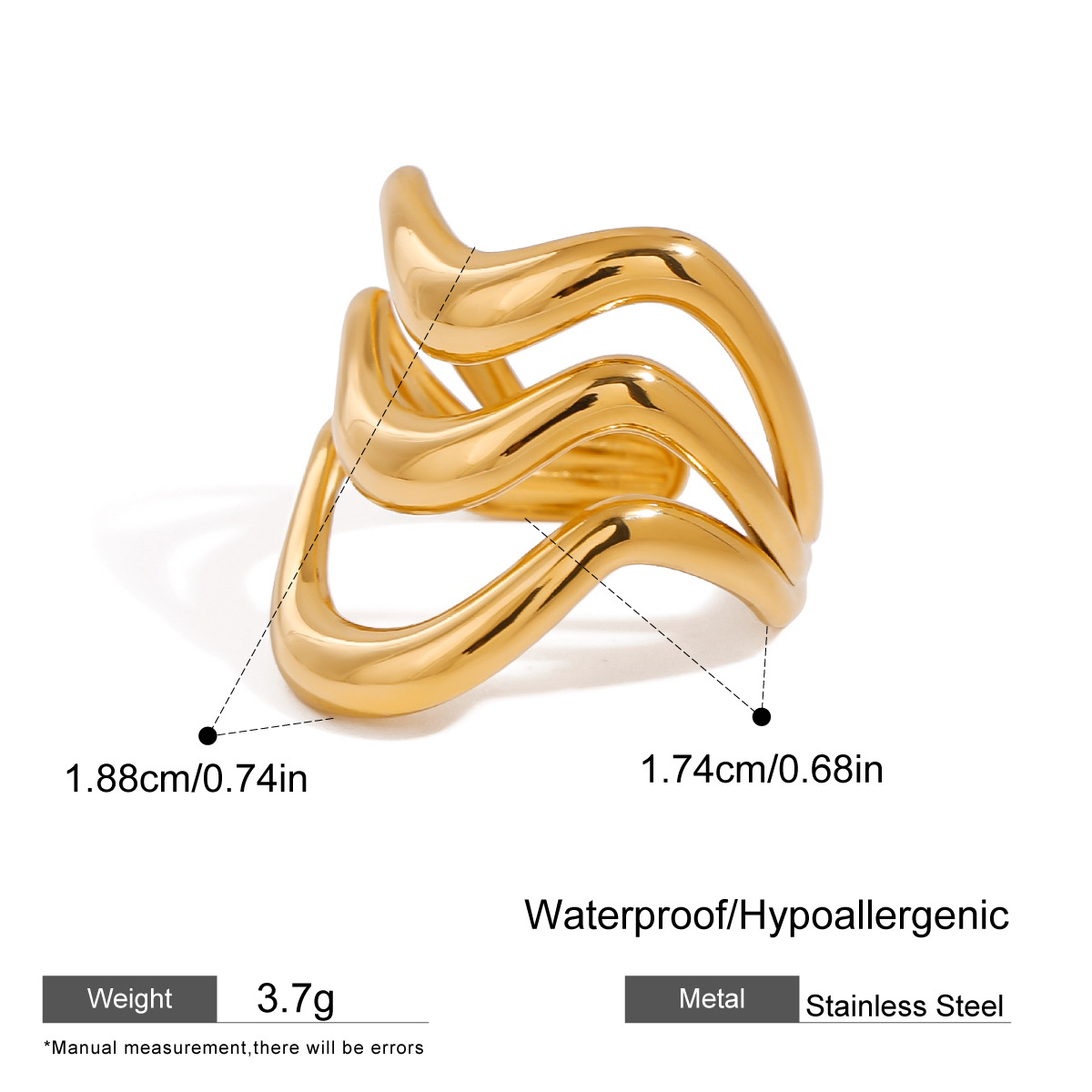 Liquid Metal Adjustable Open Ring - Sculptural Stainless Steel Statement Band