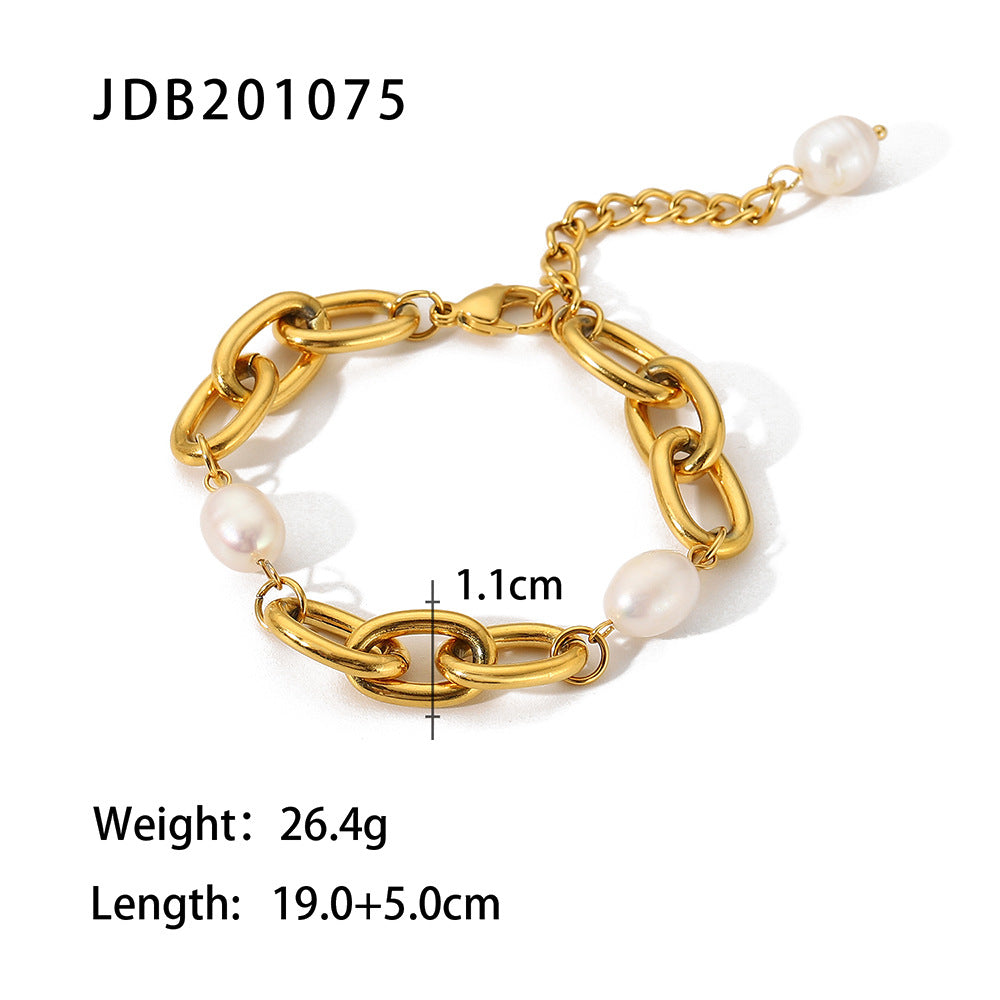 Dainty Pearl Bracelet with Stainless Steel Chain - Tarnish-Free Stacking Bracelet for Women, Minimalist Luxury Jewelry