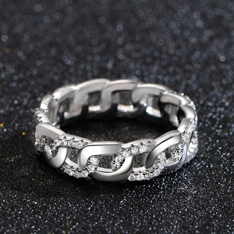 Solid Chain Link Ring - Industrial Sterling Silver Band Ring for Stacking