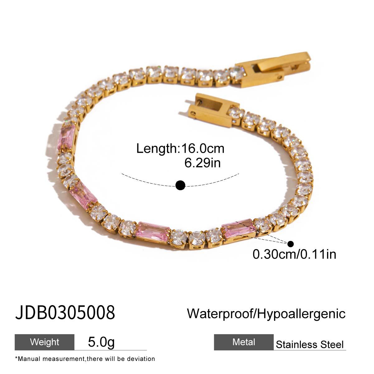 Stackable Heart Bracelet with CZ - Dainty Titanium Steel Chain, Tarnish-Free Minimalist Jewelry for Women