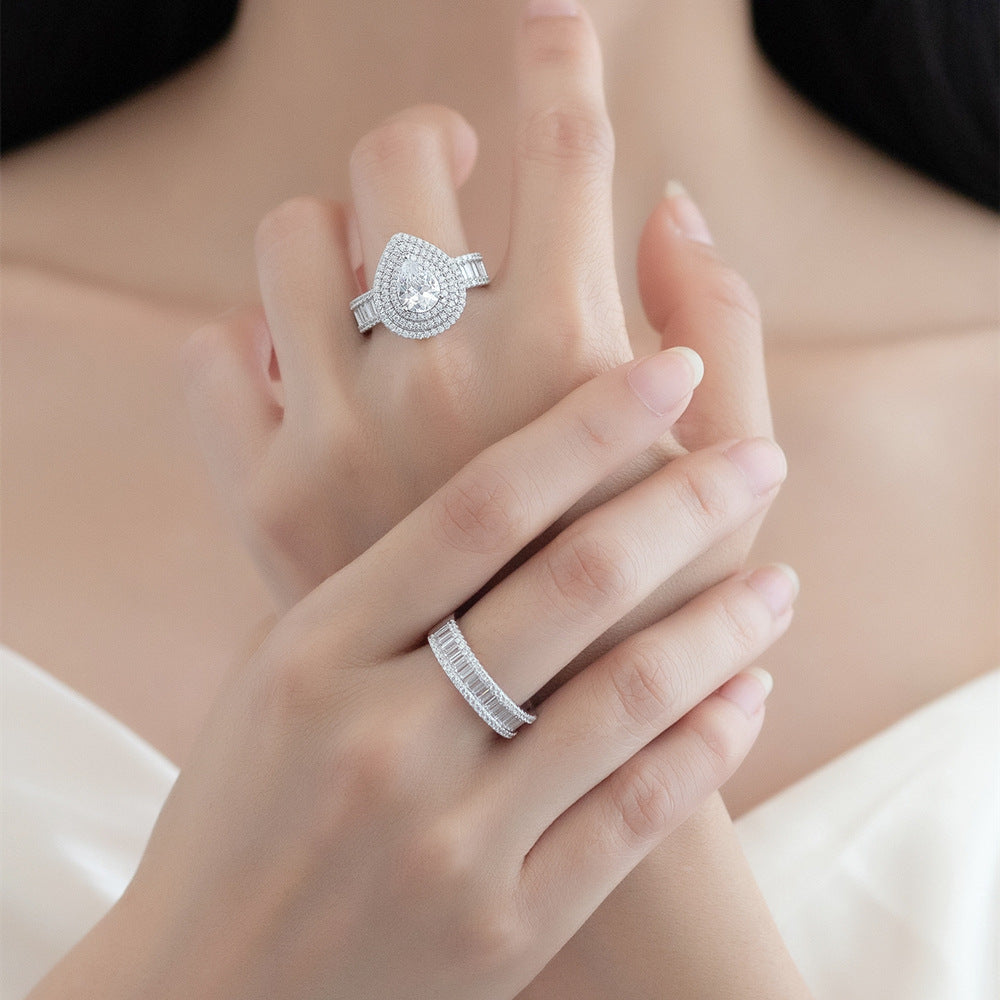 Teardrop Micro Pave Couple Rings Set – 925 Sterling Silver Women’s & Men’s Matching Rings