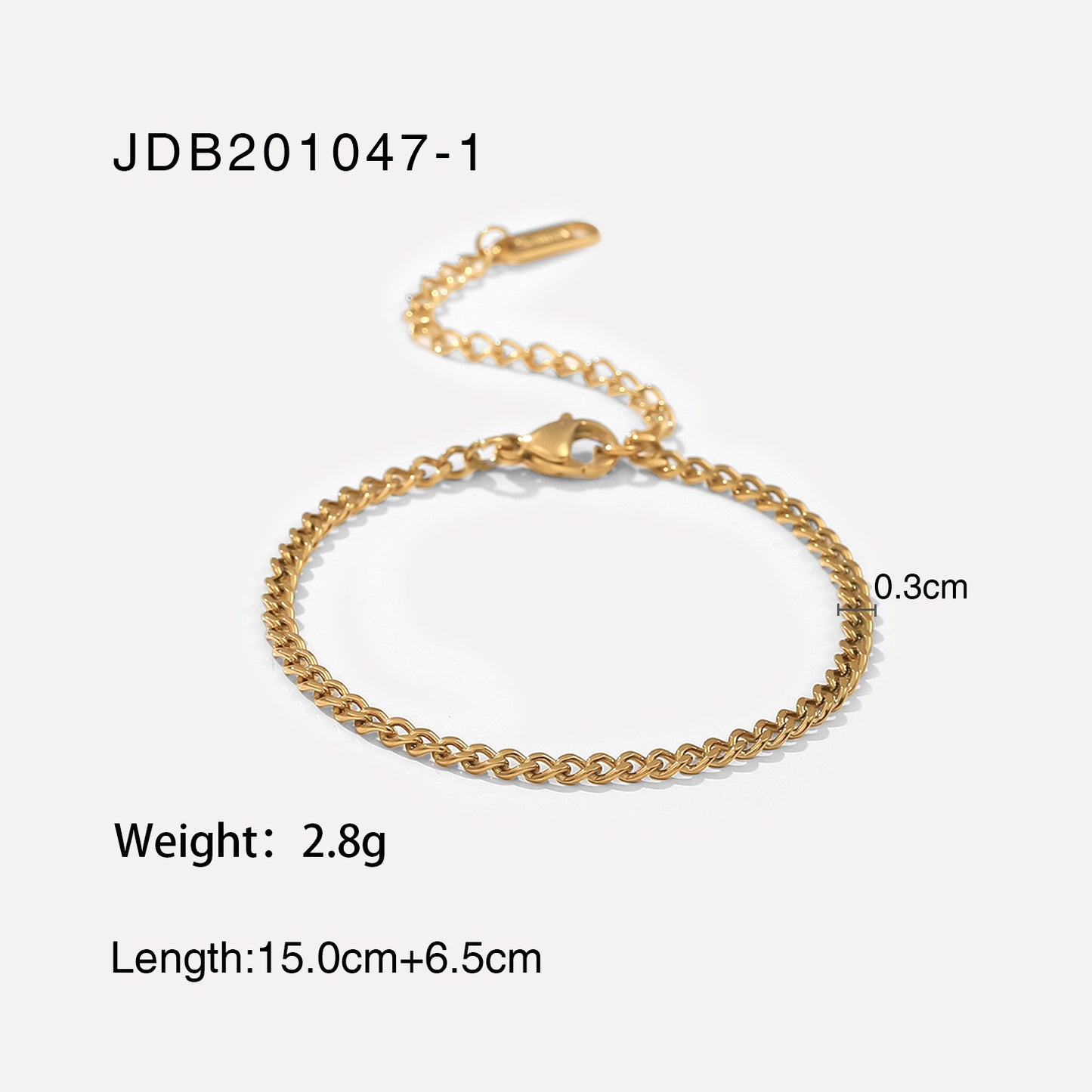 Miami Cuban Chain Bracelet - Flat Snake Link 18K Gold Plated, Adjustable Layering Bracelet for Women & Men