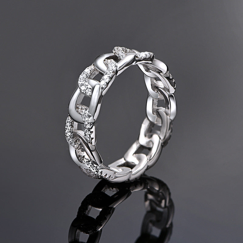 Solid Chain Link Ring - Industrial Sterling Silver Band Ring for Stacking