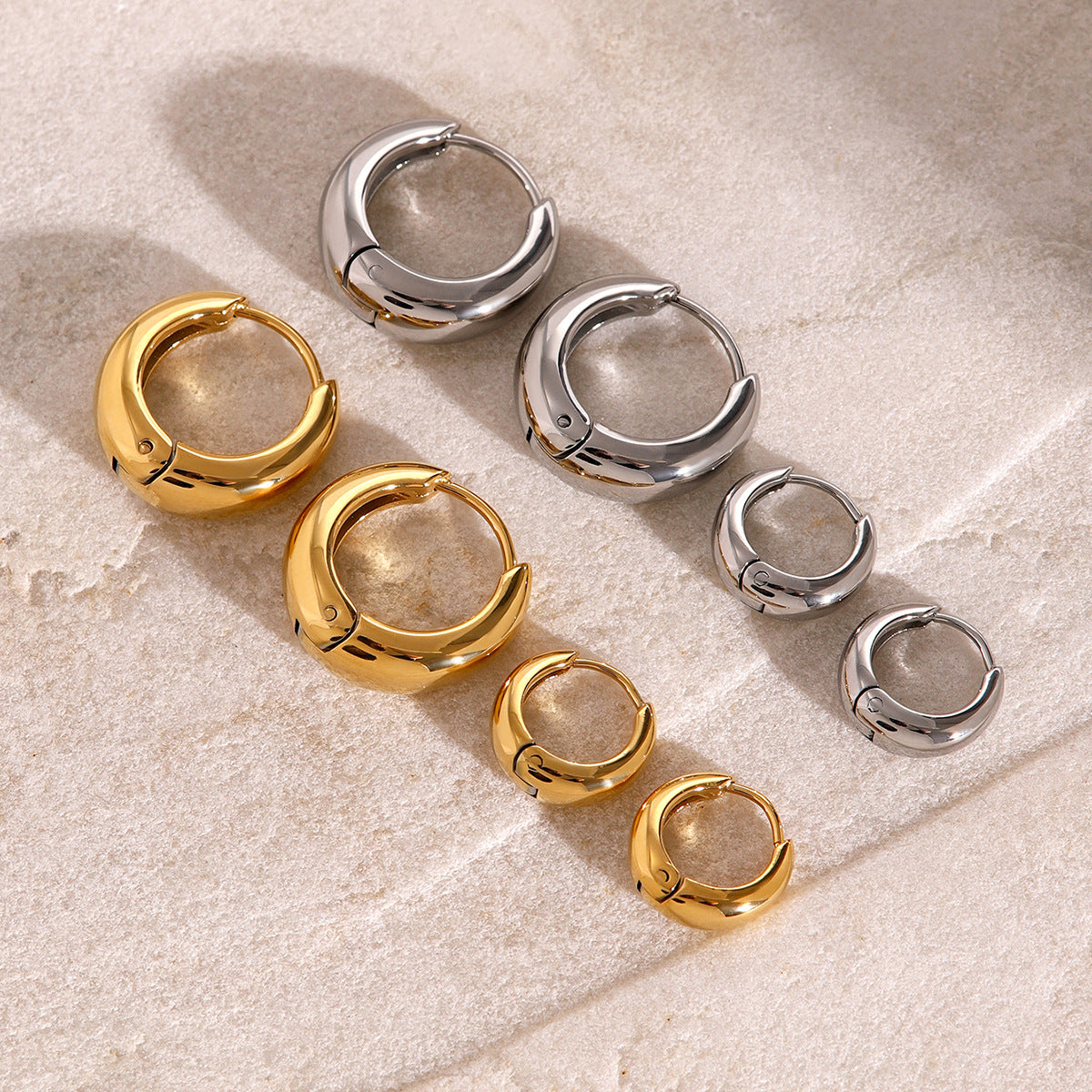 Stainless Steel Hoop Earrings – 18K Gold Titanium Steel Studs with Luxury Appeal