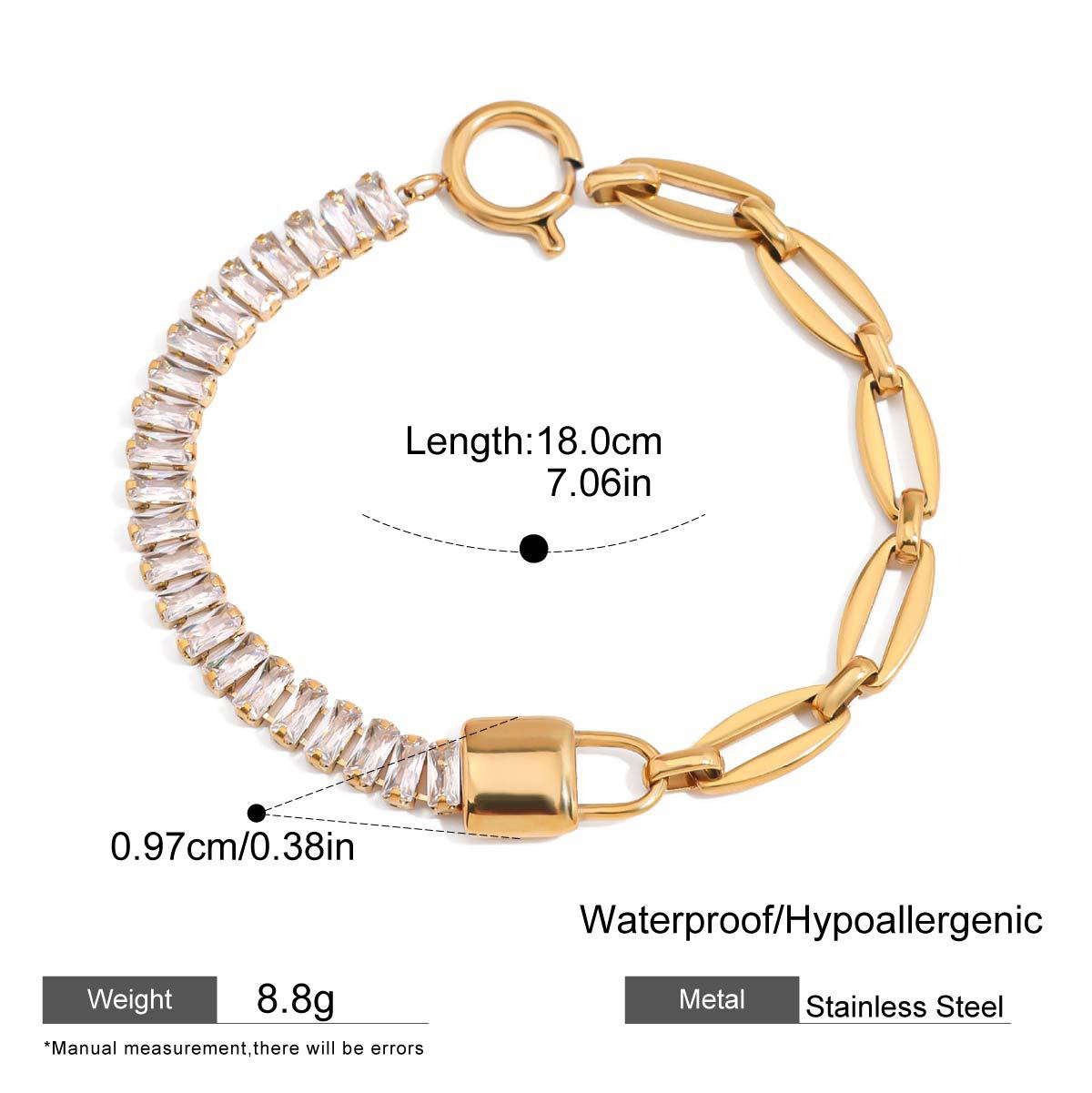 Dainty Heart Bracelet with Cubic Zirconia - Tarnish-Free Titanium Steel Chain, Minimalist Stacking Jewelry Gift for Her