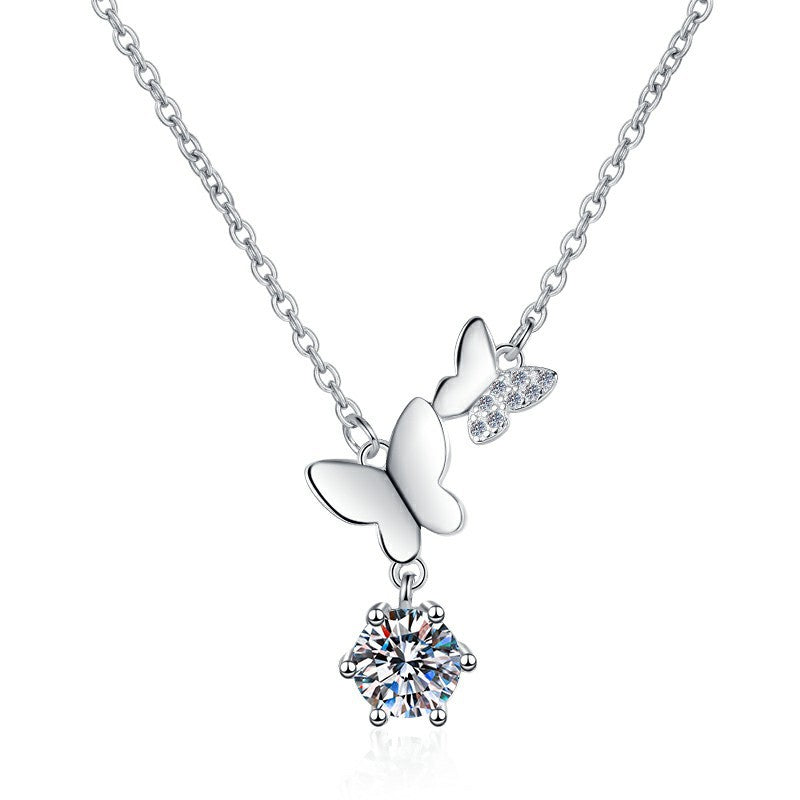 Butterfly Moissanite Pendant Necklace - 1CT Sterling Silver Nature Inspired Jewelry