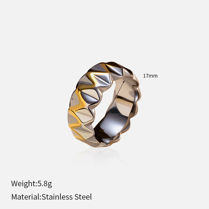 Geometric Punk Ring for Men & Women - 18K Gold Plated Stainless Steel Edgy Band