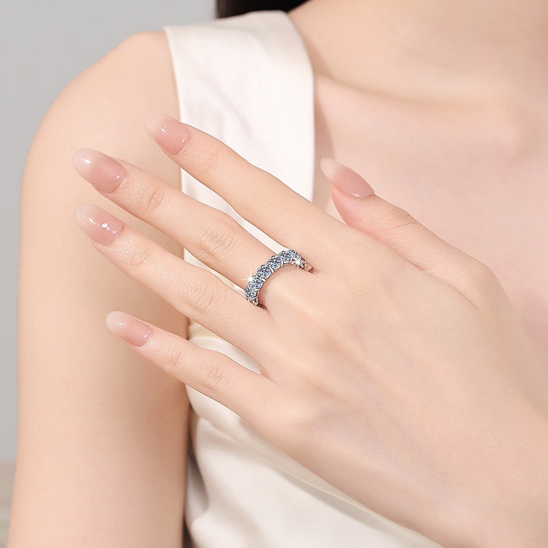 4mm Cuban Link Moissanite Eternity Ring - Full Pavé Sterling Silver Statement Rin
