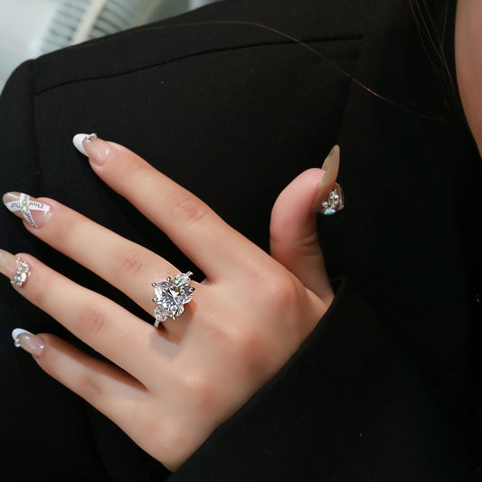 12x12mm Heart Shaped Pink Diamond Ring - Massive Solitaire Statement Ring in Sterling Silver