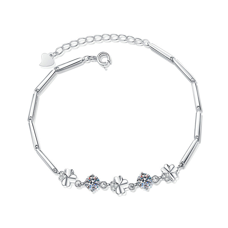 1CT Four Leaf Clover Bracelet - Sterling Silver Lucky Moissanite Bracelet for Women