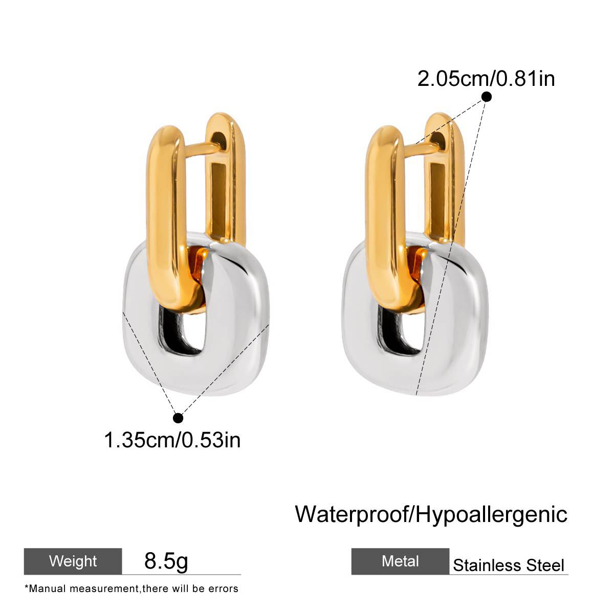 Two-Tone Stainless Steel Stud Earrings - Luxury Minimalist Color Block Design