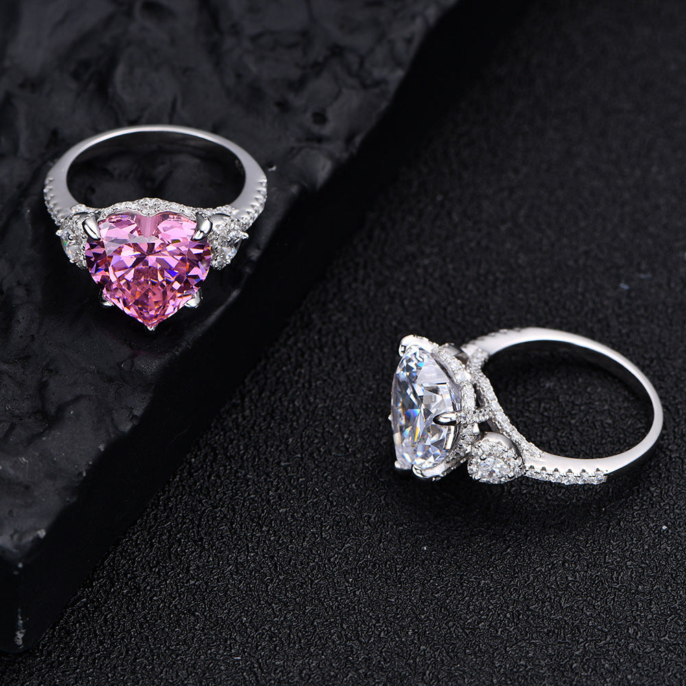 12x12mm Heart Shaped Pink Diamond Ring - Massive Solitaire Statement Ring in Sterling Silver