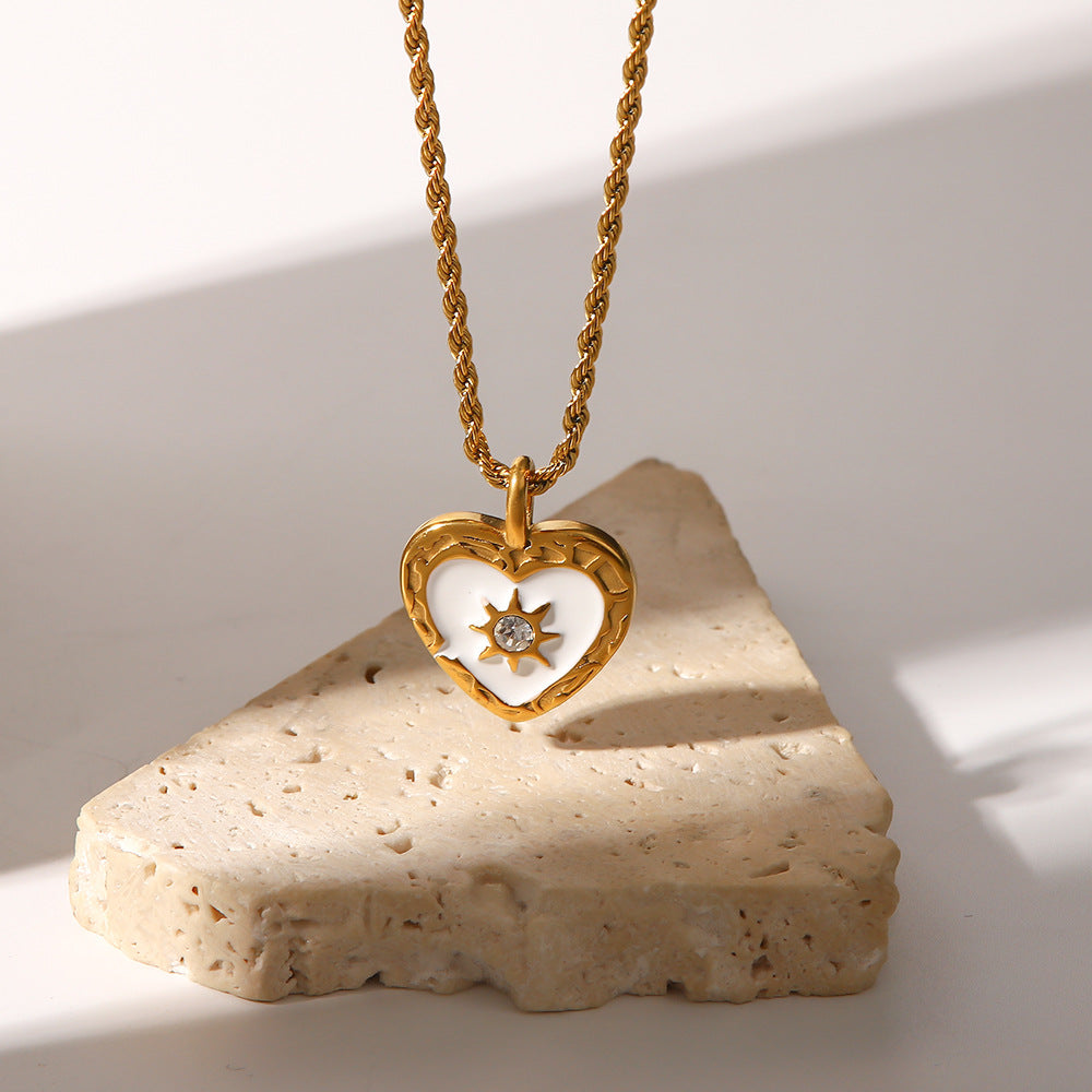 Retro Heart-Shaped Mother-of-Pearl Necklace - Adjustable Fade-Resistant Stainless Steel Pendant