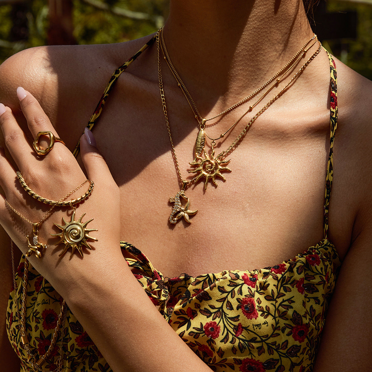 Delicate Layered Necklace Set - Gold Plated Vacation Jewelry for Everyday Elegance
