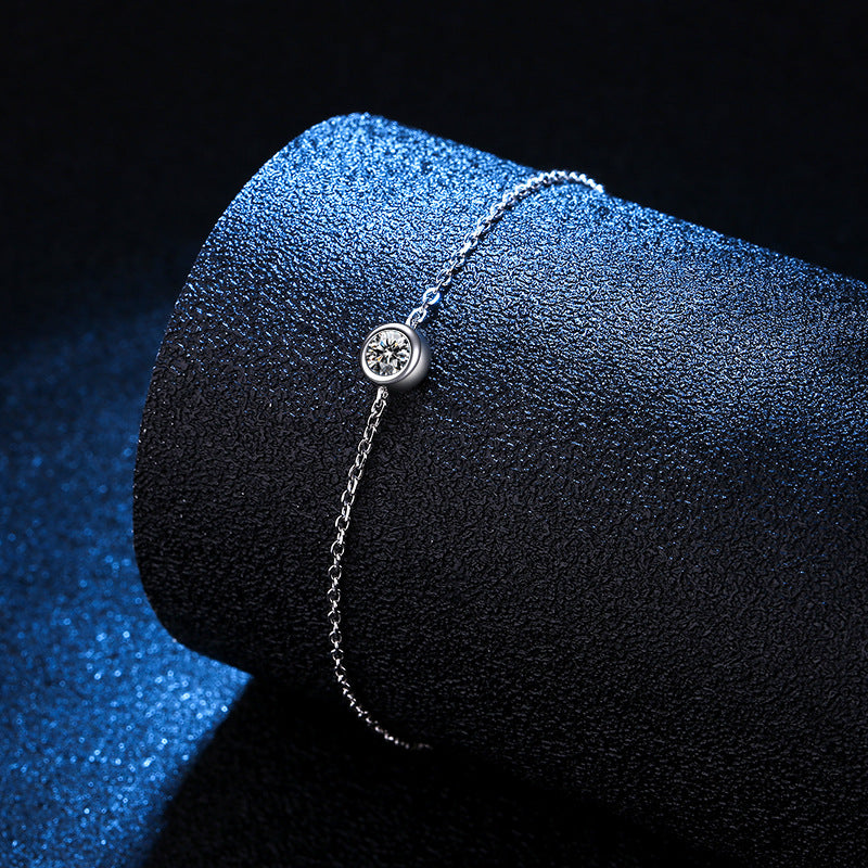 Parisian Single Moissanite Bracelet - 0.3CT Platinum Plated Sterling Silver Bubble Chain