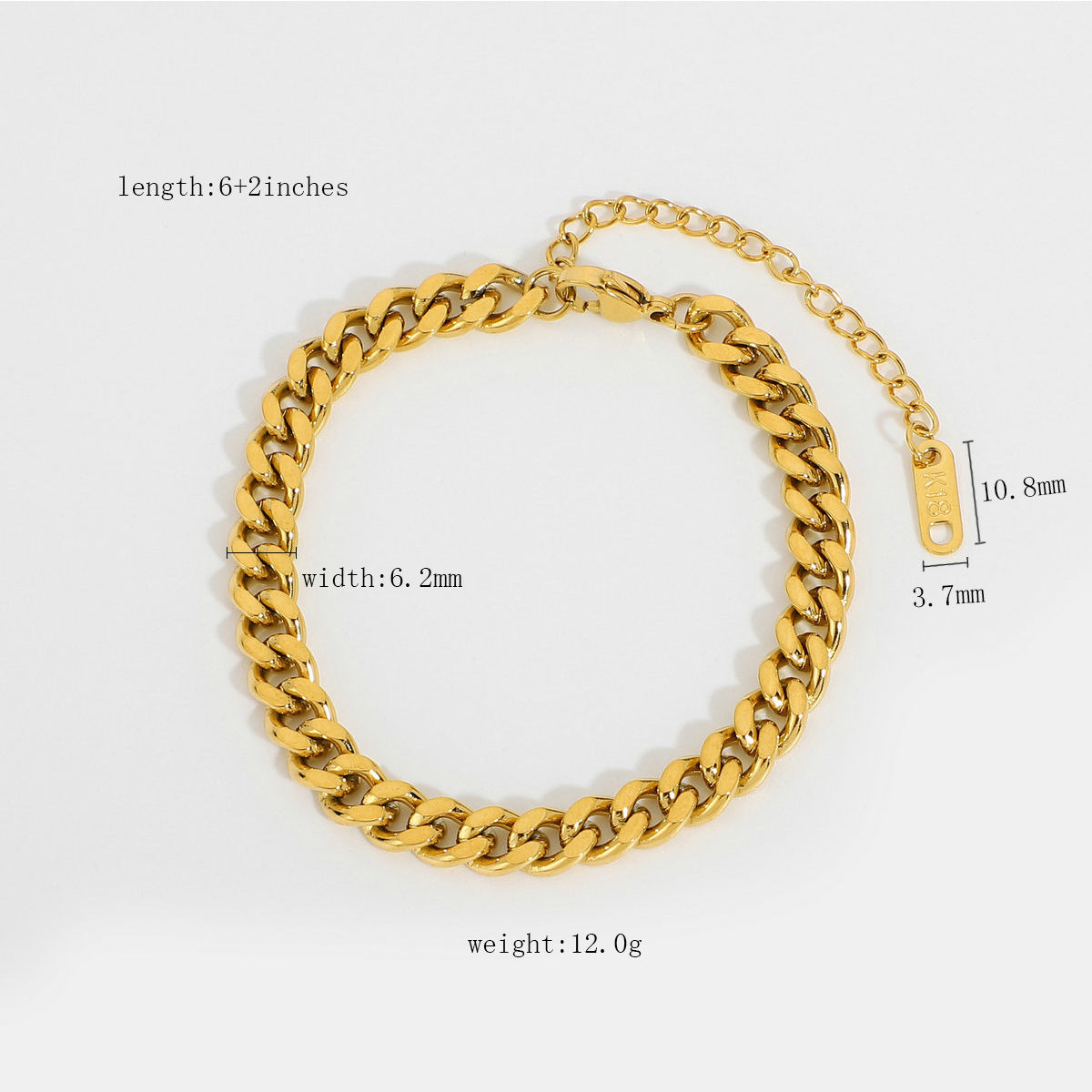 Miami Cuban Chain Bracelet - Flat Snake Link 18K Gold Plated, Adjustable Layering Bracelet for Women & Men