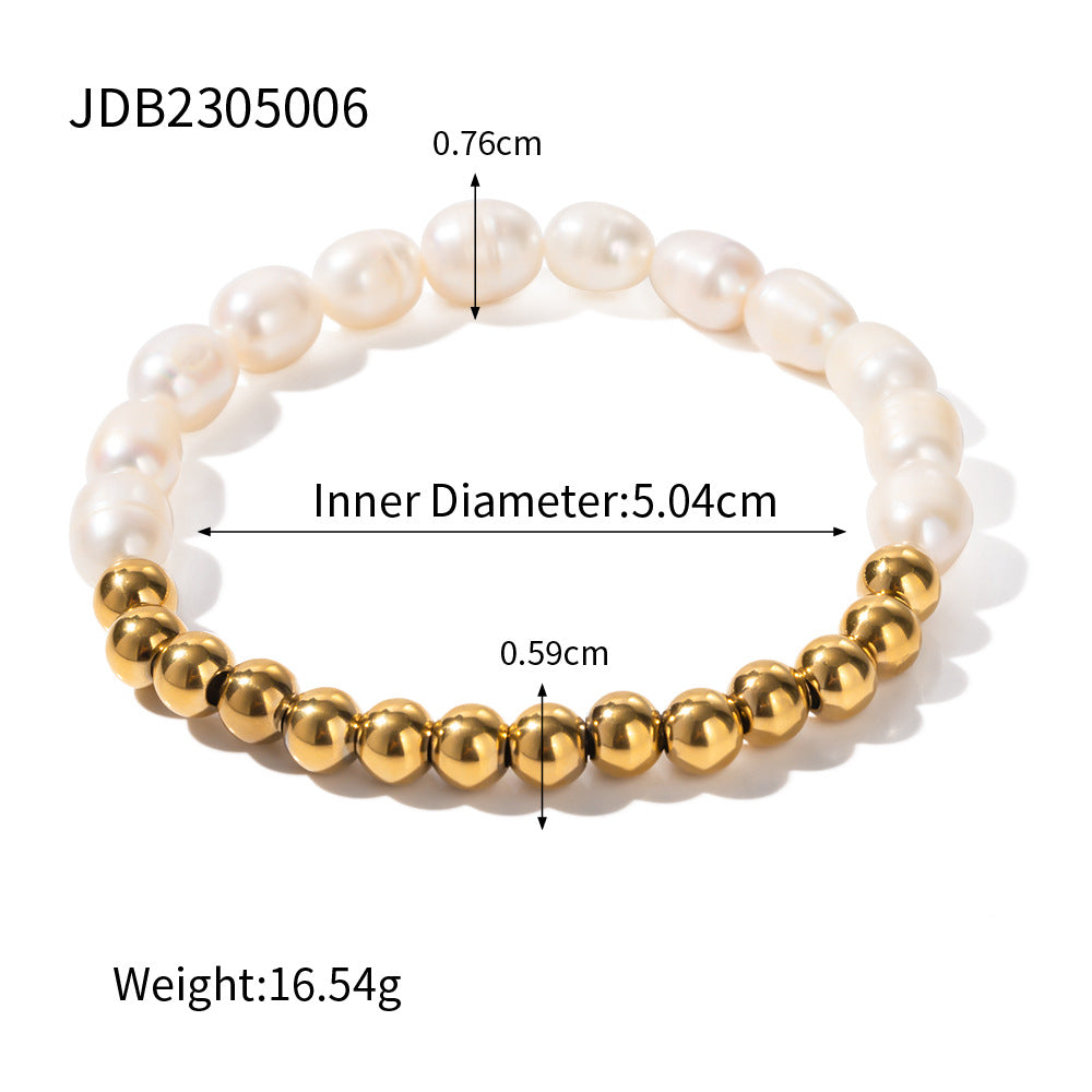 Dainty Pearl Bracelet with Stainless Steel Chain - Tarnish-Free Stacking Bracelet for Women, Minimalist Luxury Jewelry