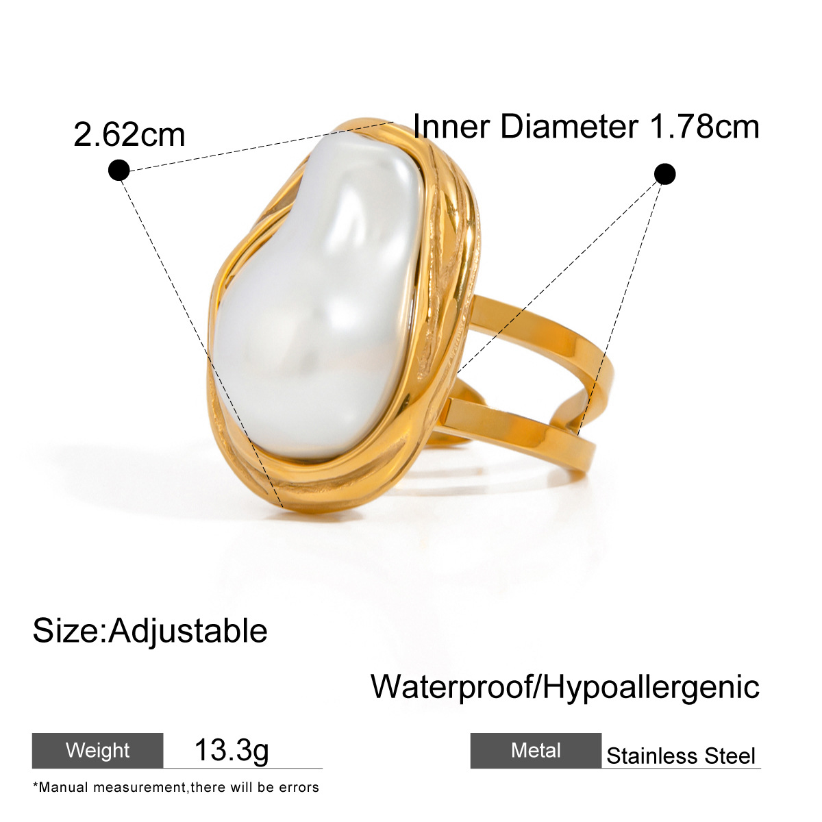 18K Gold Stainless Steel Geometric Statement Ring – Titanium Fashion Band
