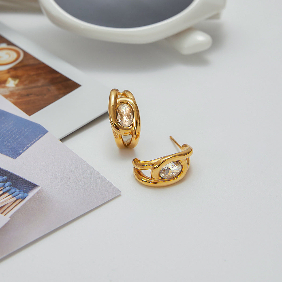 18K Gold Plated Zirconia Hoop Earrings for Women - Fadeproof Stainless Steel Classic Studs