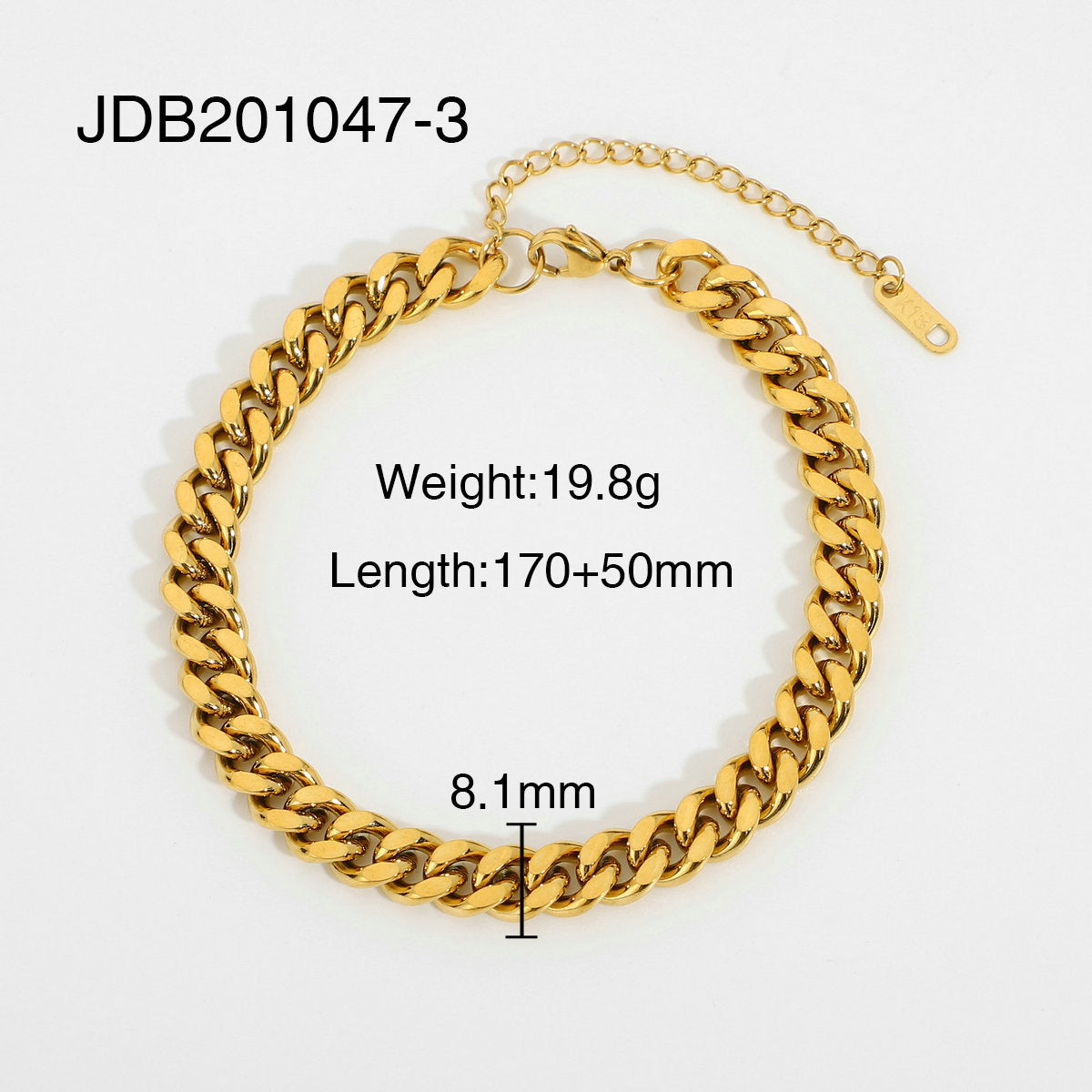Miami Cuban Chain Bracelet - Flat Snake Link 18K Gold Plated, Adjustable Layering Bracelet for Women & Men