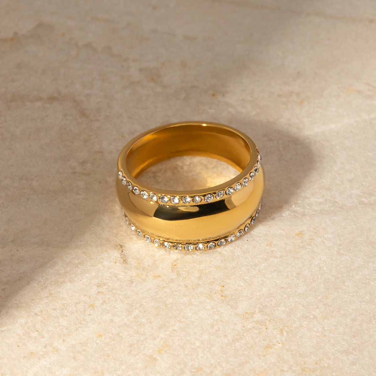 18k Gold Plated Crystal Ring - Minimalist Unisex Band with Zirconia Accents