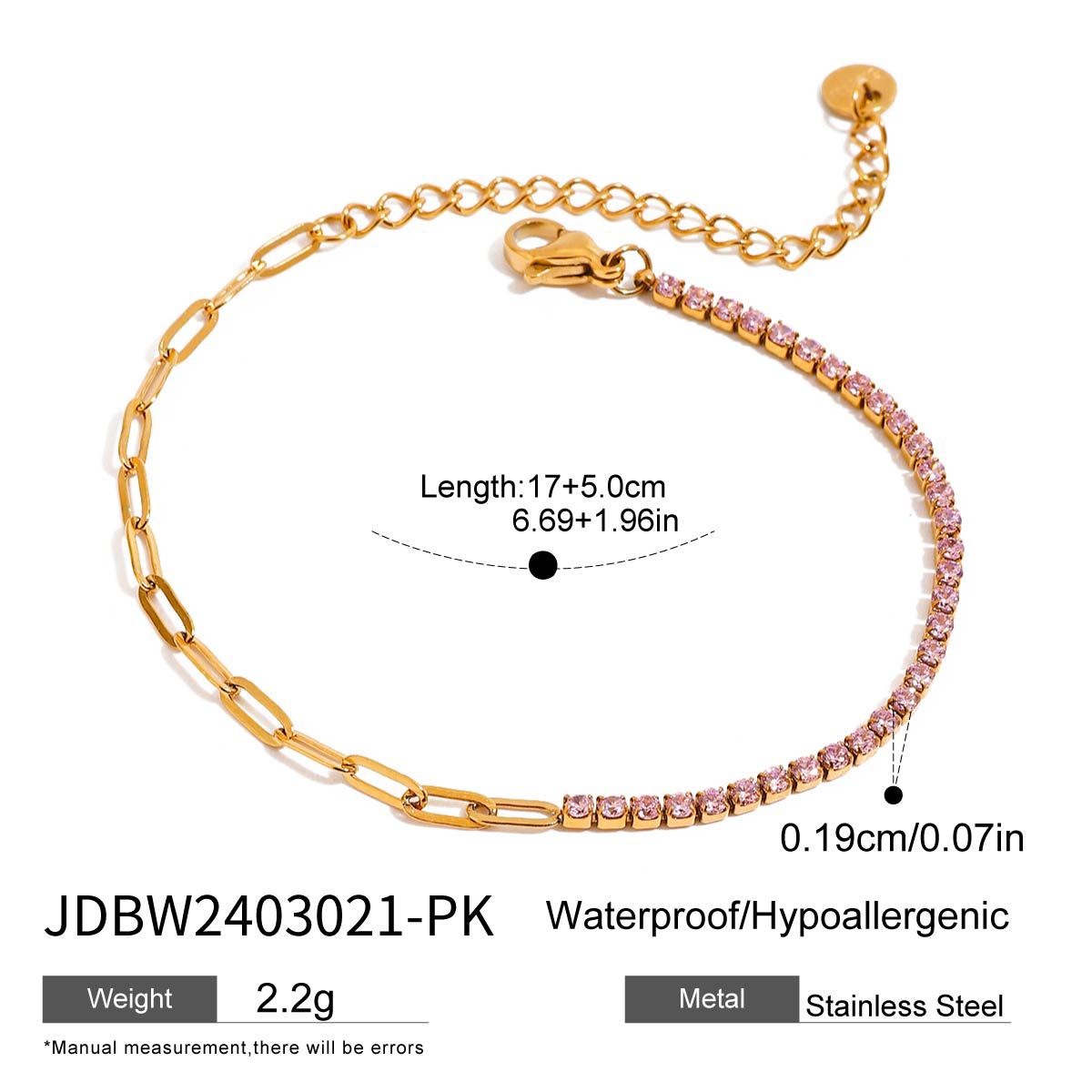 Stackable Heart Bracelet with CZ - Dainty Titanium Steel Chain, Tarnish-Free Minimalist Jewelry for Women