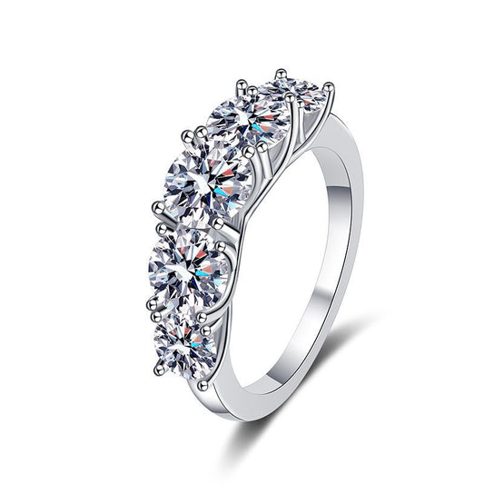 Moissanite Ring - D-Color Shared Prong Setting Sterling Silver Women's Stackable Ring