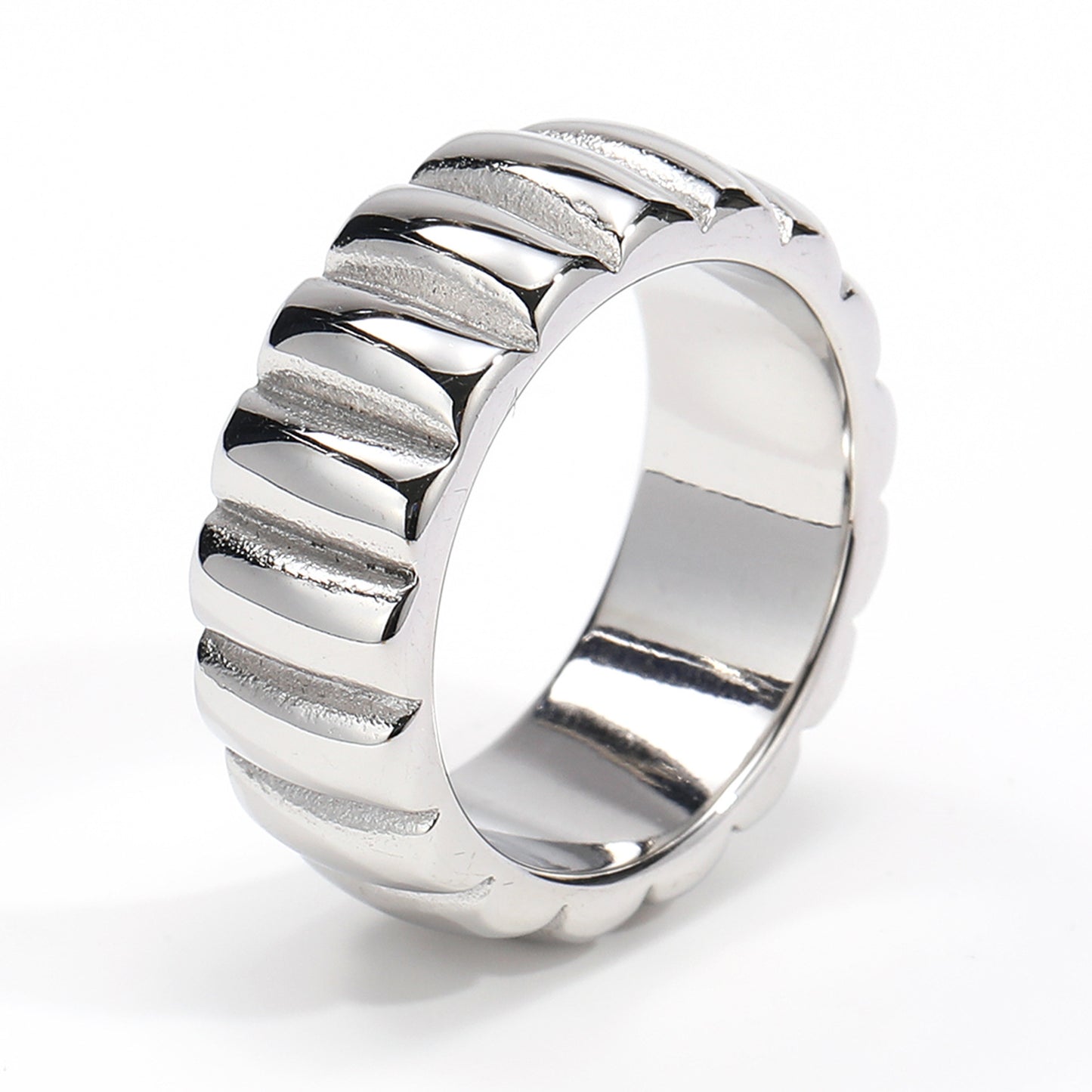 Vertical Line Textured Band Ring - Minimalist Unisex Stainless Steel Ring for Stacking