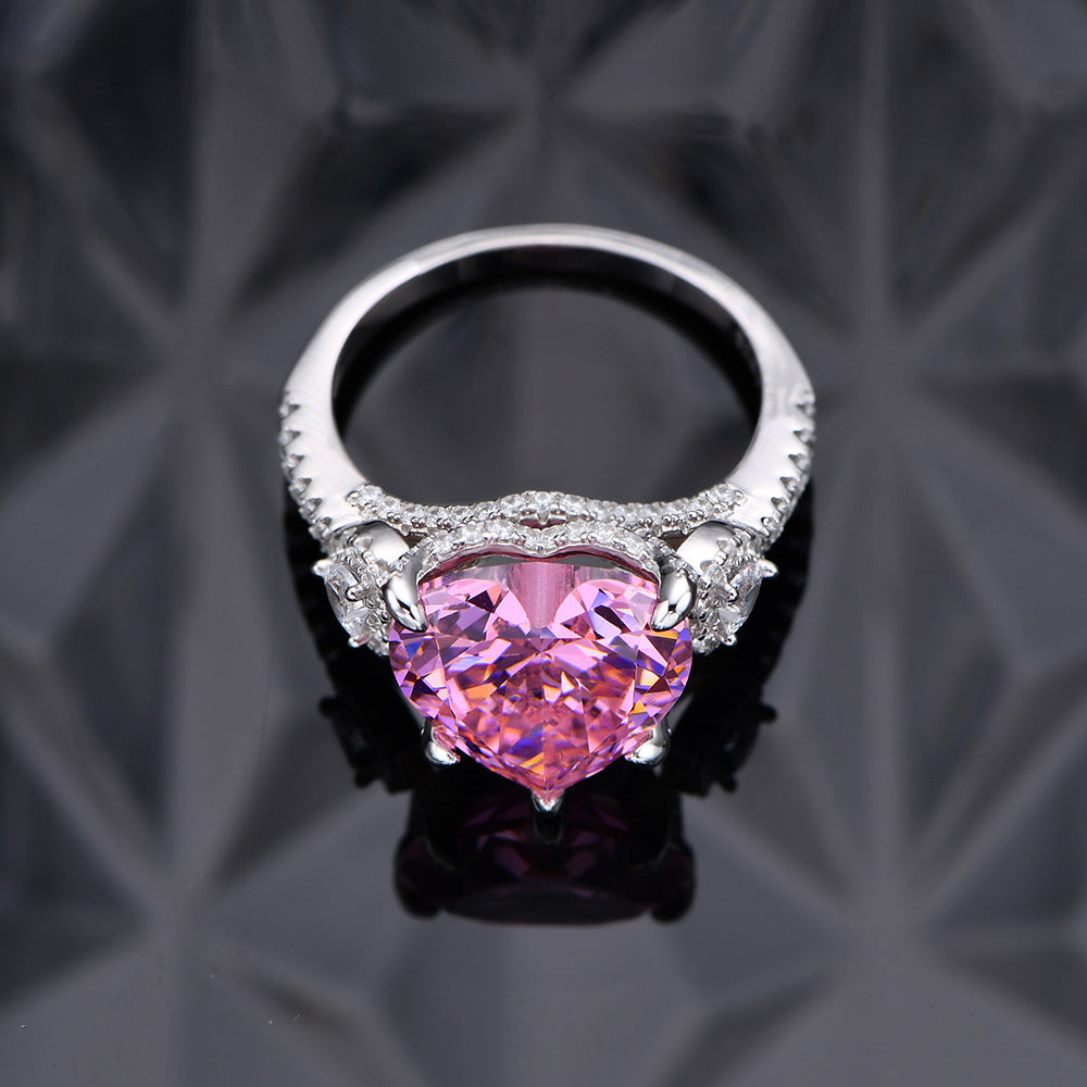 12x12mm Heart Shaped Pink Diamond Ring - Massive Solitaire Statement Ring in Sterling Silver