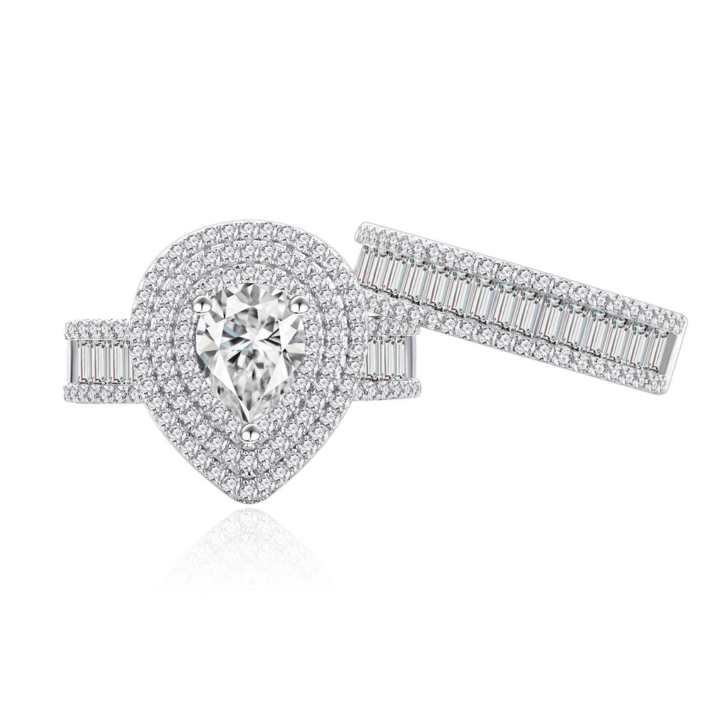 Teardrop Micro Pave Couple Rings Set – 925 Sterling Silver Women’s & Men’s Matching Rings