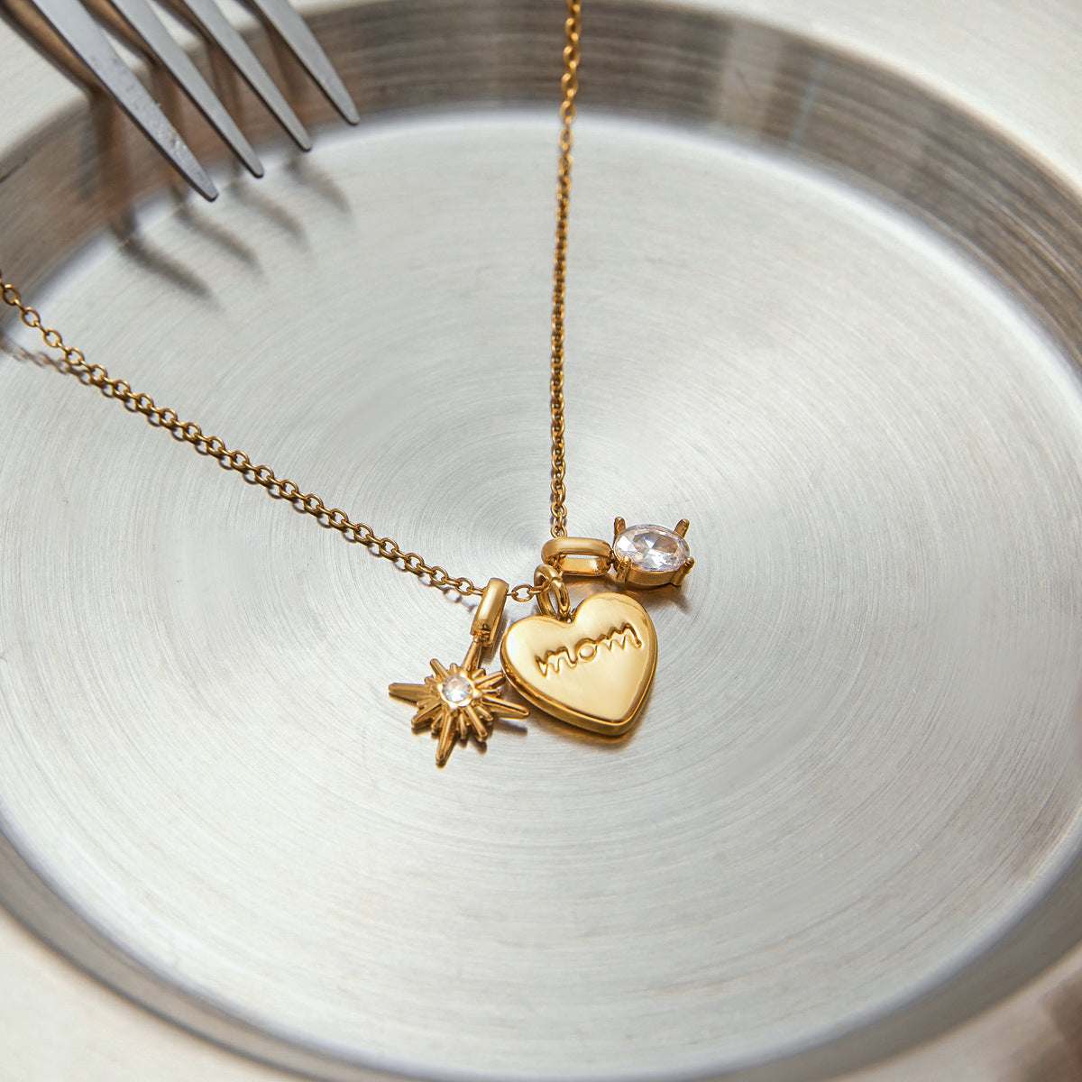 Delicate Heart Pendant Necklace - 18K Gold Plated Zirconia Stainless Steel Chain