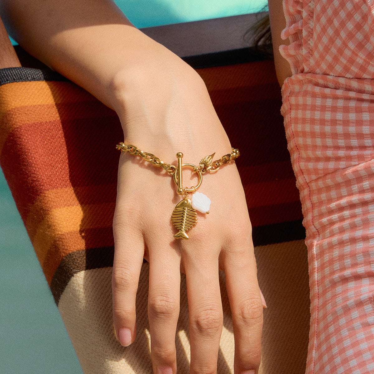 Ocean Shell and Starfish Bracelet - 18K Gold Plated Adjustable Bracelet