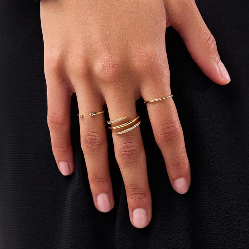 Triple Row CZ Line Ring - Adjustable Stackable Minimalist Ring in Sterling Silver