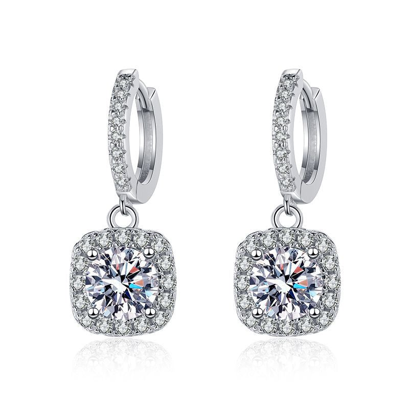 Square Circle Moissanite Earrings - Geometric Sterling Silver Hoop Earrings for Women