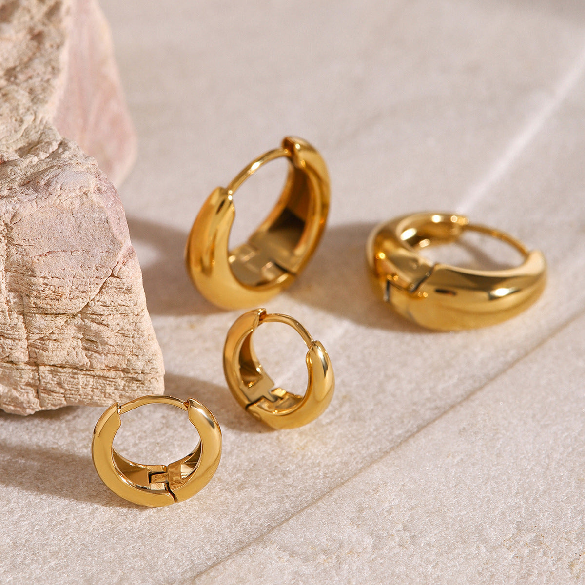 Stainless Steel Hoop Earrings – 18K Gold Titanium Steel Studs with Luxury Appeal