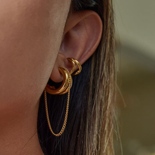 CC Logo with Tassel Drop Earrings - 18K Gold Plated Stainless Steel Dangling Earrings
