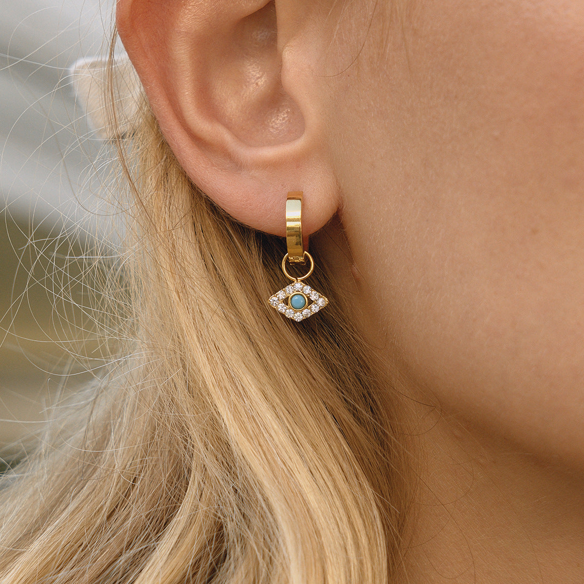 Evil Eye Earrings - Blue Turquoise Titanium Earrings, Anti-Allergy Amulet