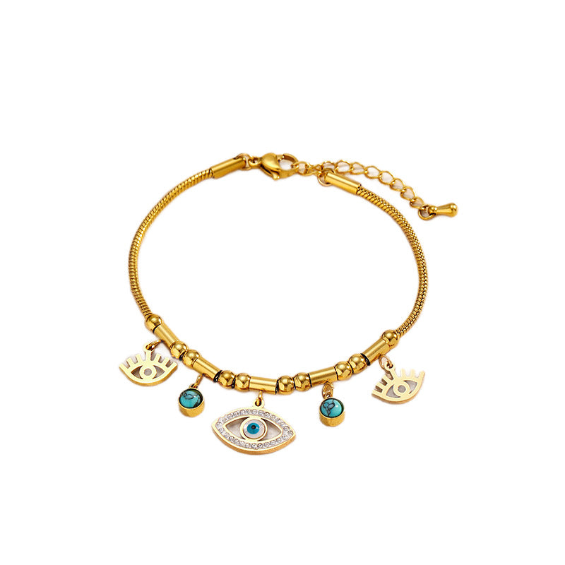 Evil Eye Protection Bracelet for Women - Delicate 18K Gold Plated Stainless Steel Chain